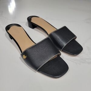 Ralph Lauren Black Leather Slide Sandals Size 10B